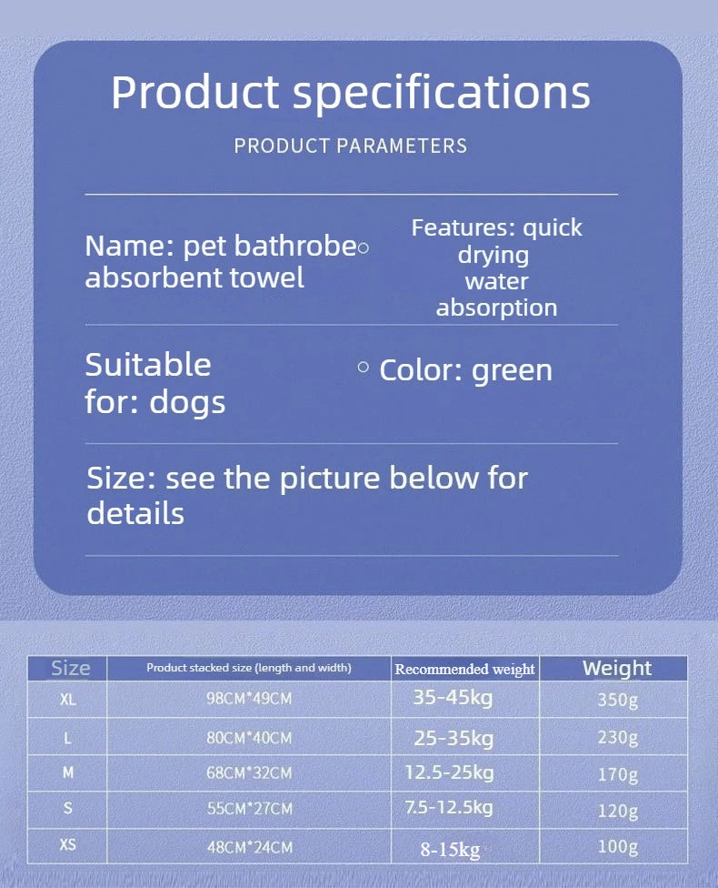 Pet Bathrobe, Full Body Drying Towel