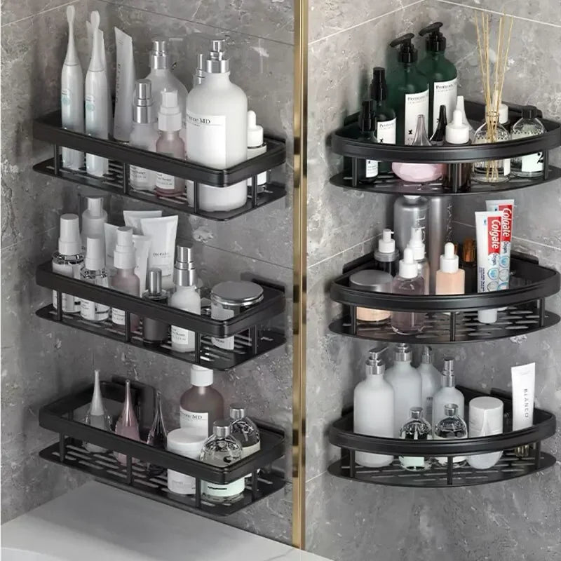 Shower Straight or Corner Shelves; No-Drill Wall Mount