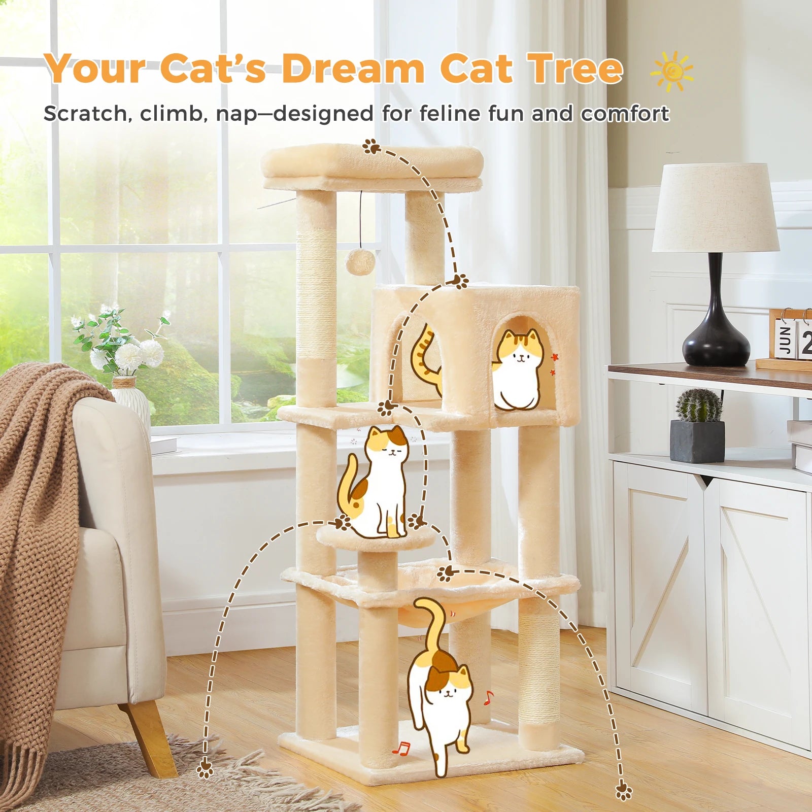 5-Level Cat Tower, 45" with Top Perch