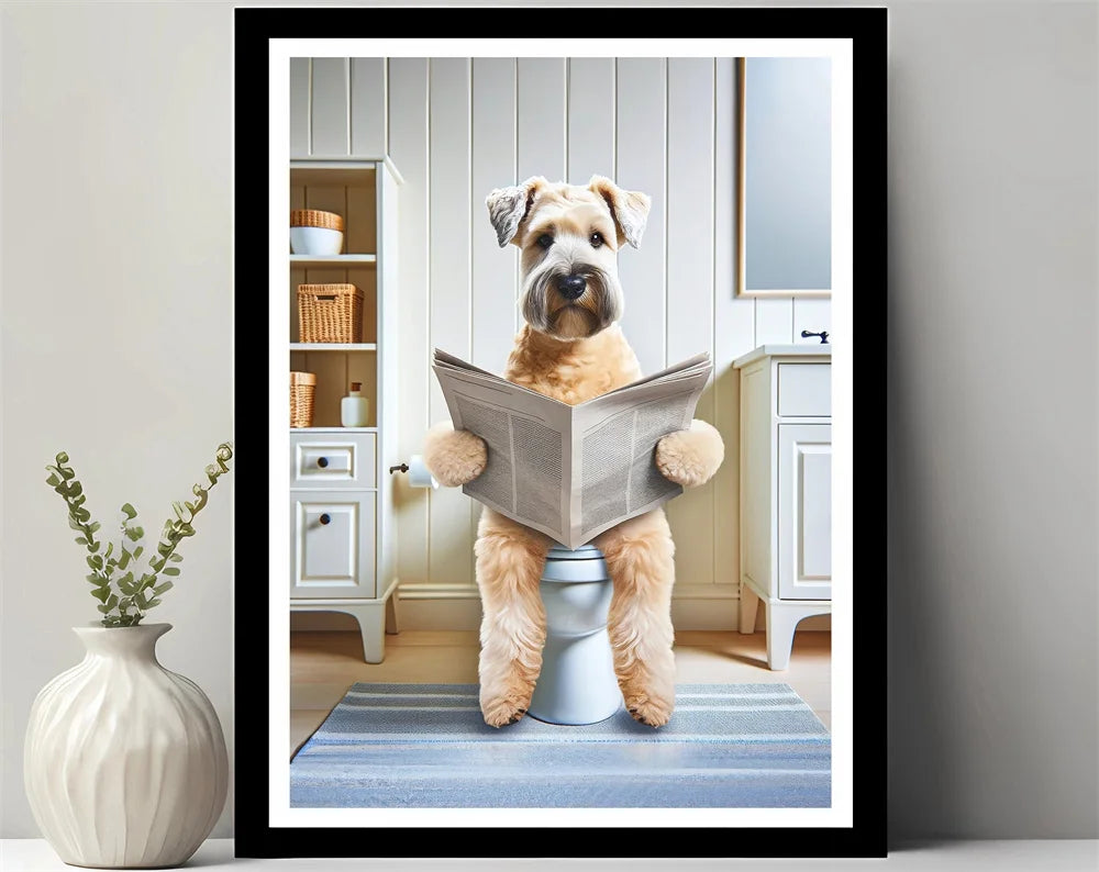 Animals Reading Newspaper on Toilet Canvas Print