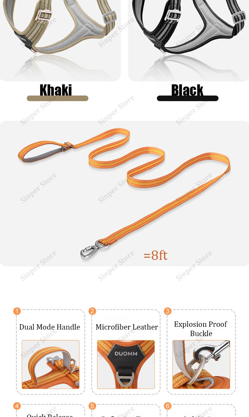 No-Pull, Heavy-Duty Vest Harness; Matching Leash