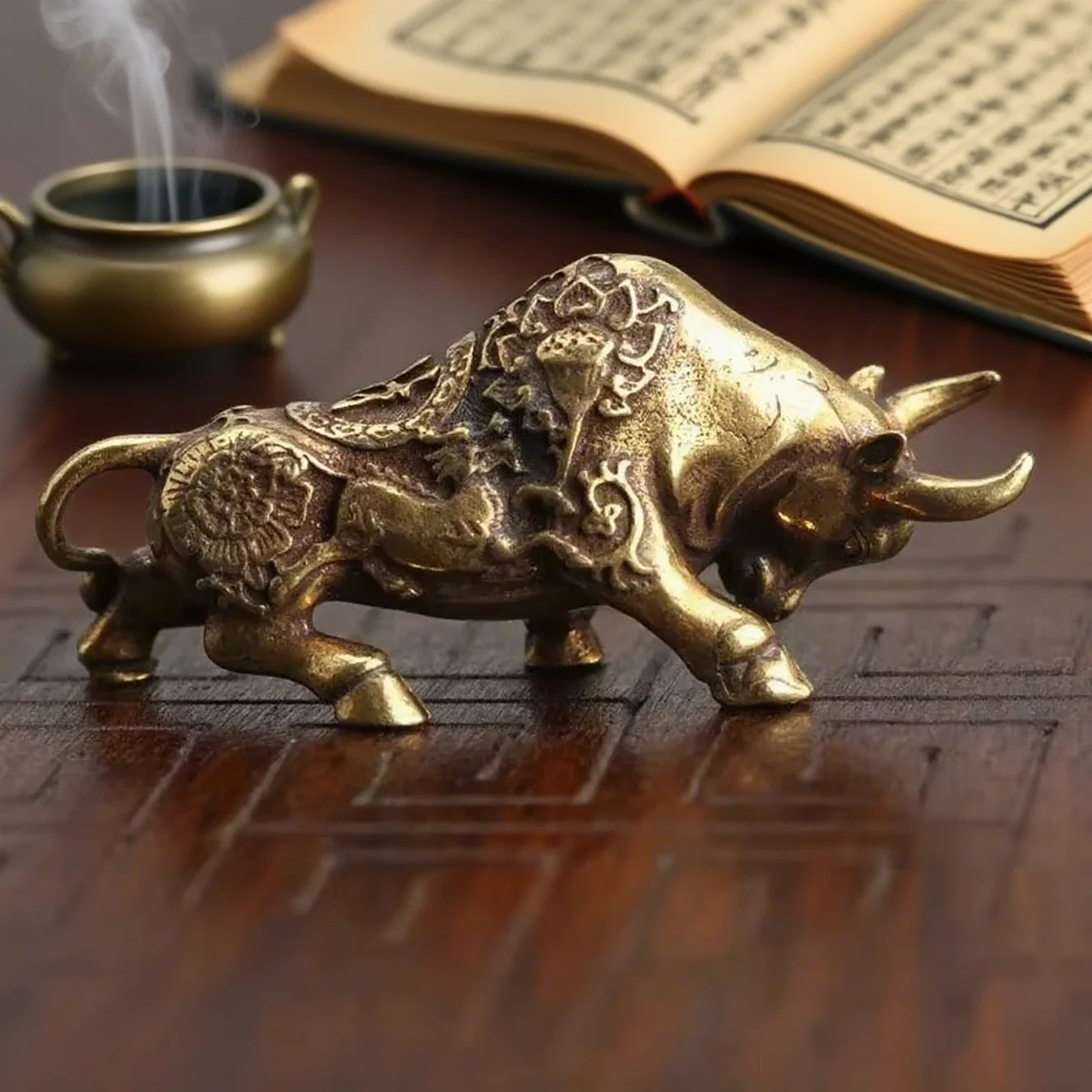 Brass Bullfighting Statue, Lucky Copper Animal Figurine