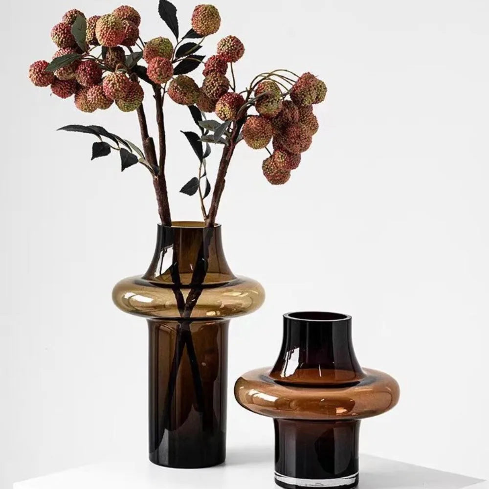 Unique Amber Art Glass Flower Vase