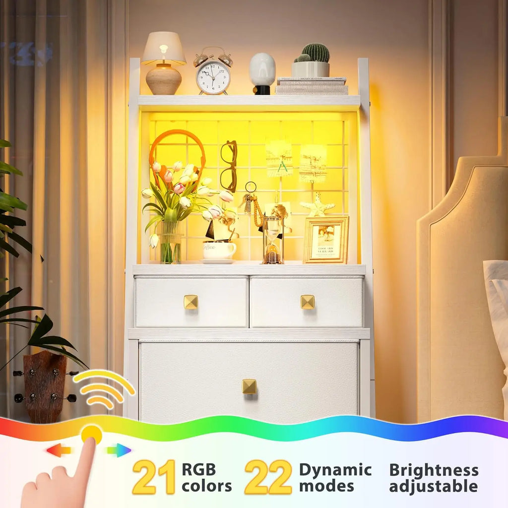 Striking 6-Drawer Dresser, LED Light Grid, 3 Colors