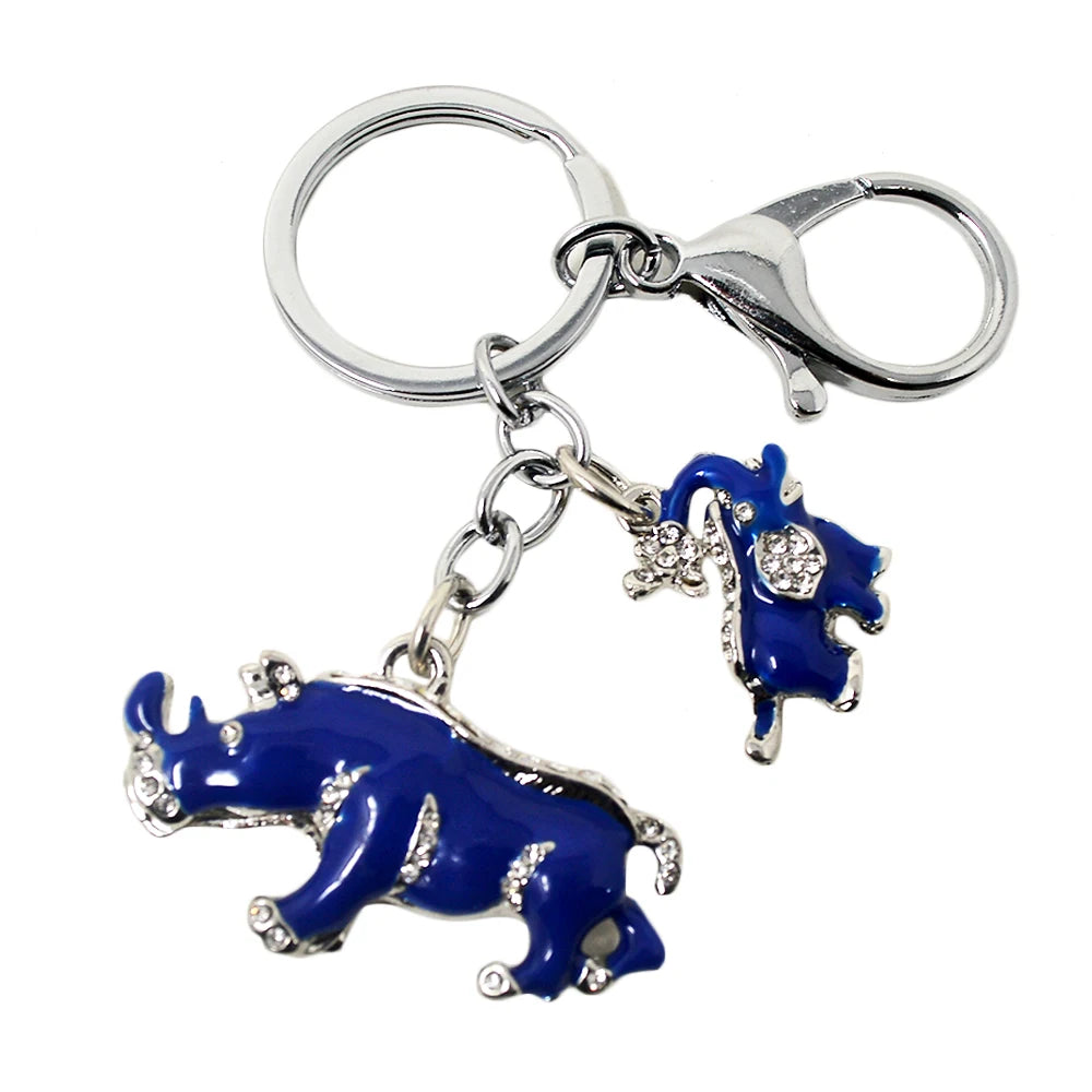 Blue Elephant, Rhino Protective Keychains; Feng Shui