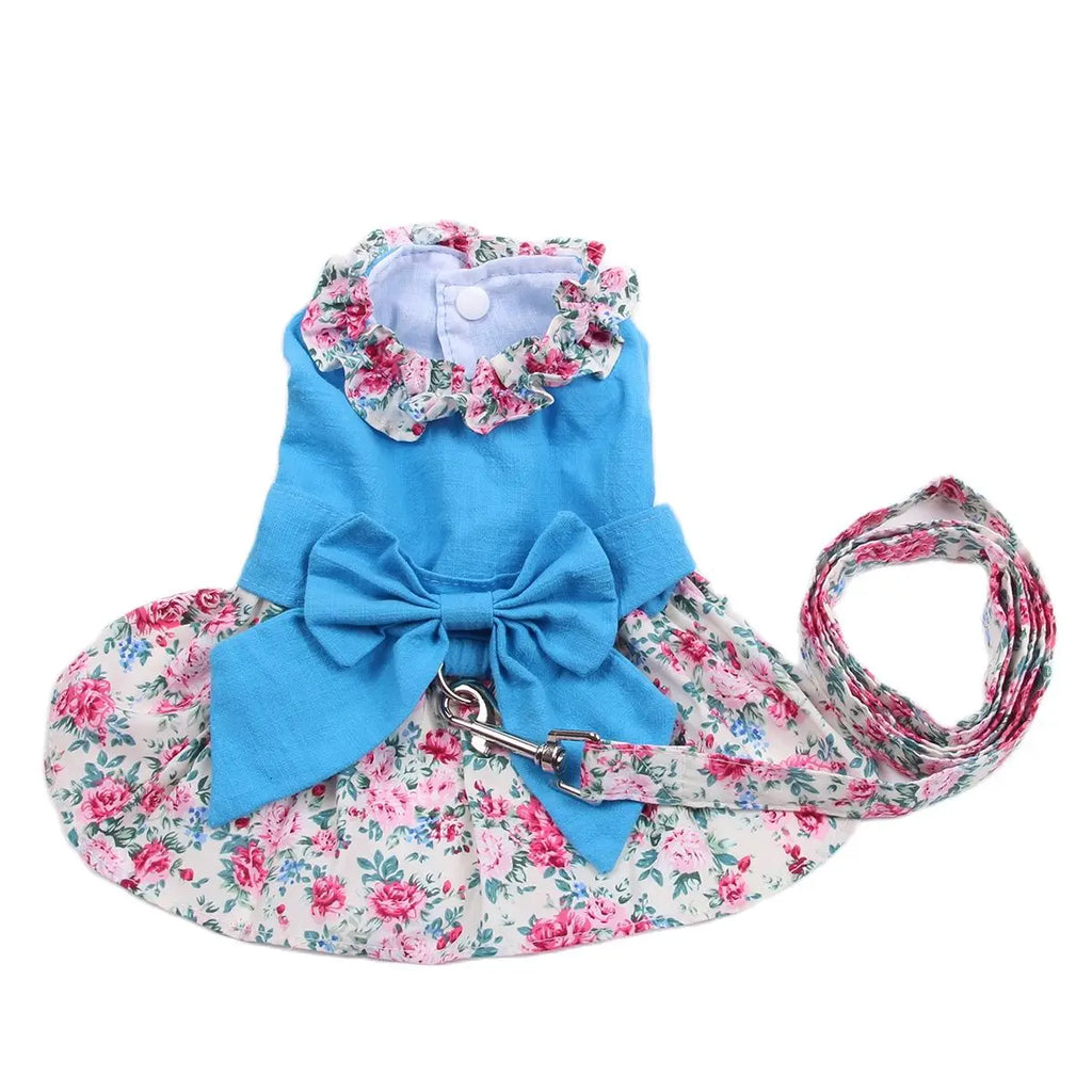 Dogs/Cats Floral Bow Dress; Matching Leash