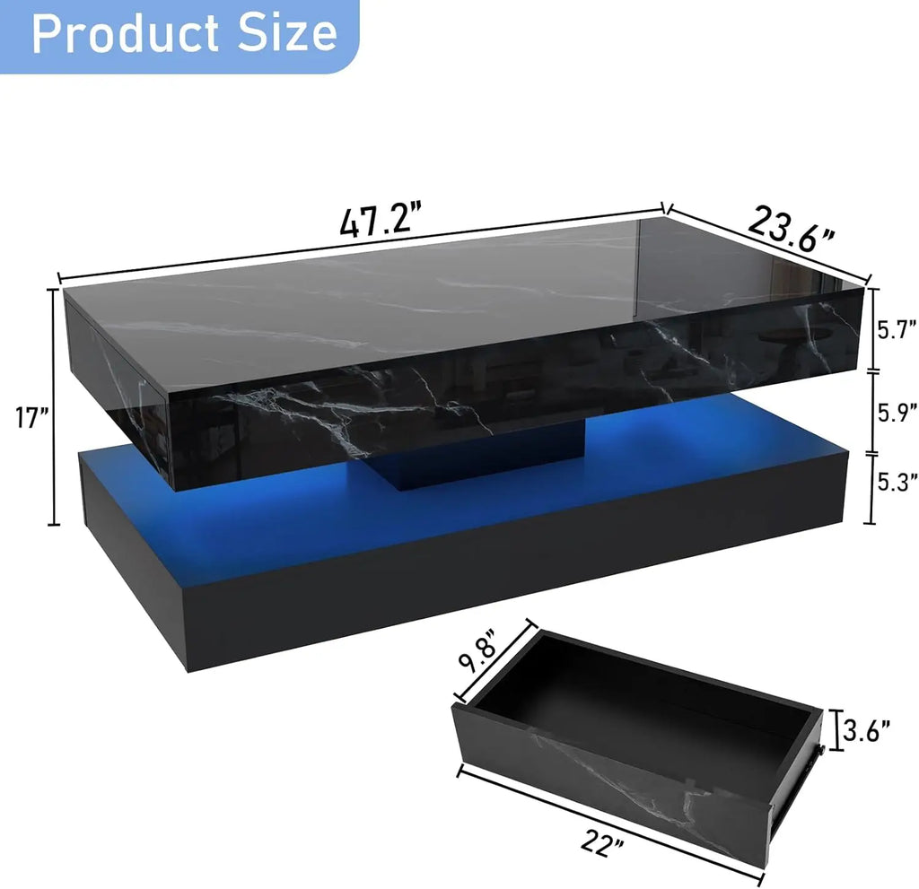 LED Coffee Table, Double-Layer Design, 2 Colors, 2 Sizes