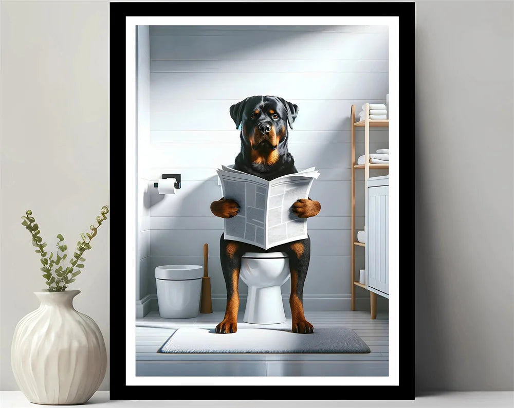 Animals Reading Newspaper on Toilet Canvas Print