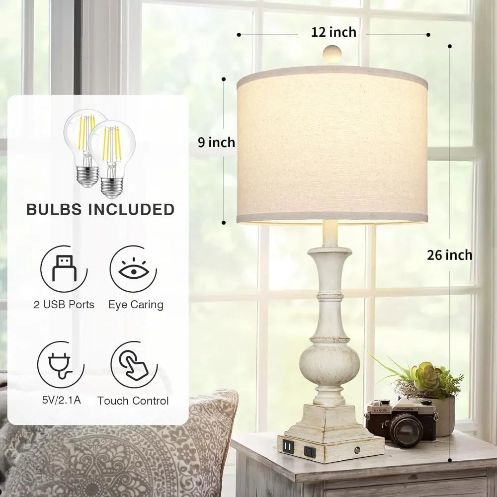 Retro Table Lamps, Set Of 2; Touch Control