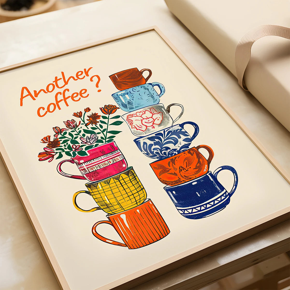 Funny Coffee Cups Floral Wall Art Prints