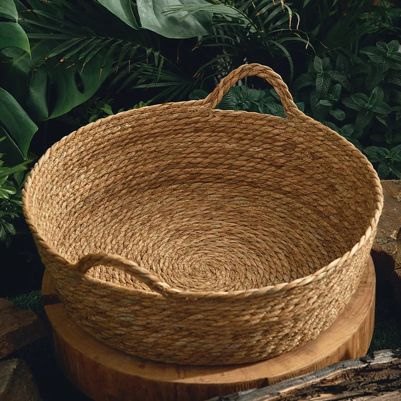 Handmade Bamboo Wisteria, Cattail Woven Storage Basket