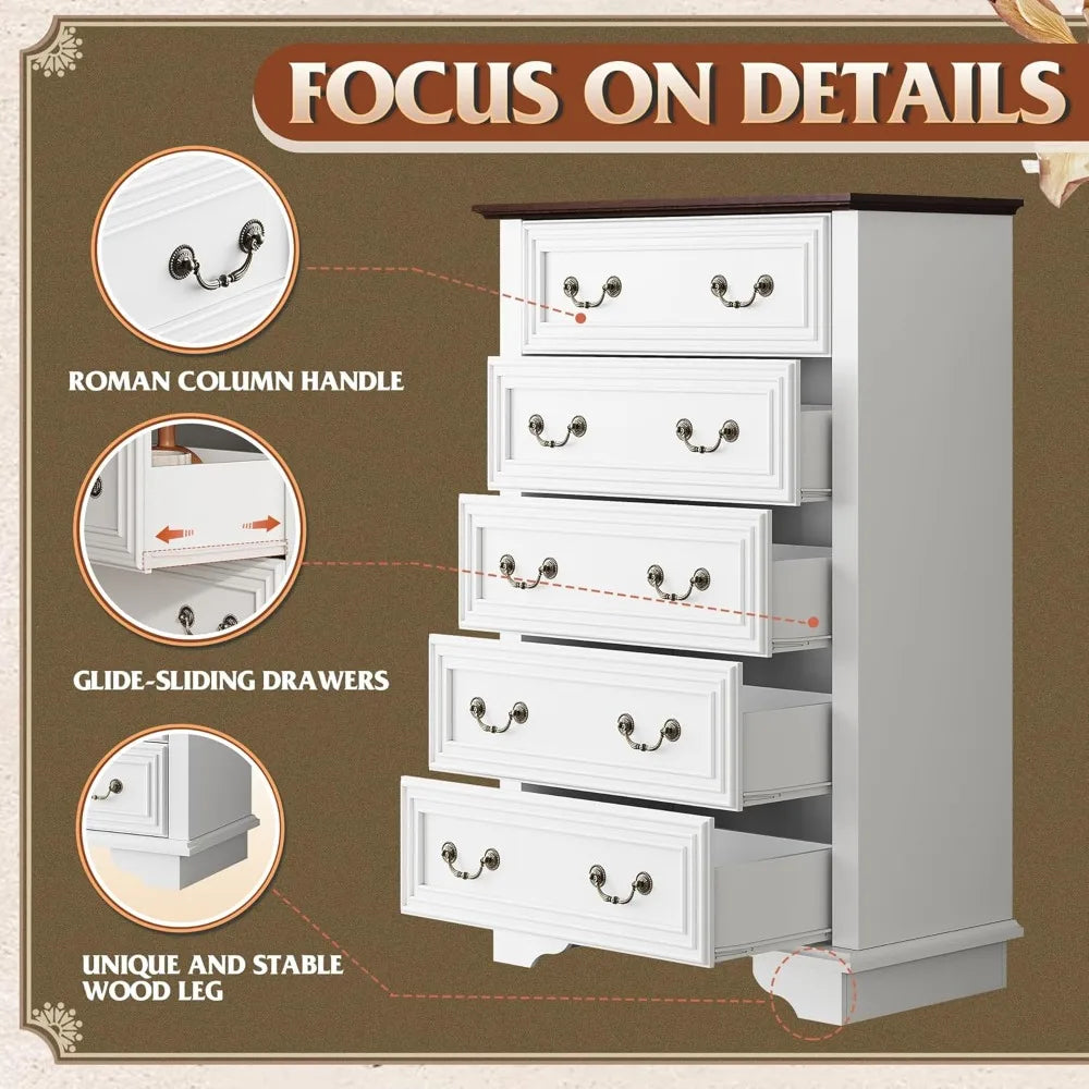 5-Drawer Wood Chest with Roman Metal Drawer Pulls