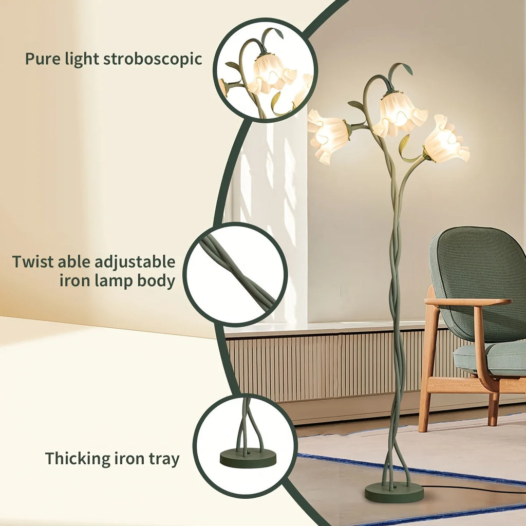 Art Deco Floral Floor Lamp, Flexible Arm