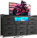 Dresser, 11 Drawers, Shelves with LED Lights, Charging Station