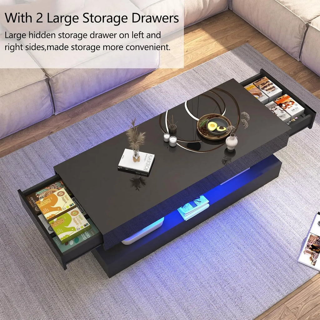 LED Coffee Table, Double-Layer Design, 2 Colors, 2 Sizes