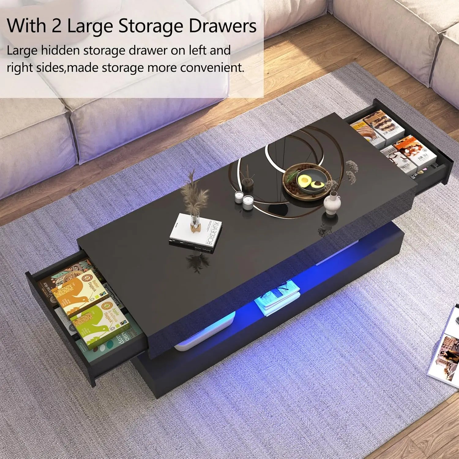 LED Coffee Table, Double-Layer Design, 2 Colors, 2 Sizes