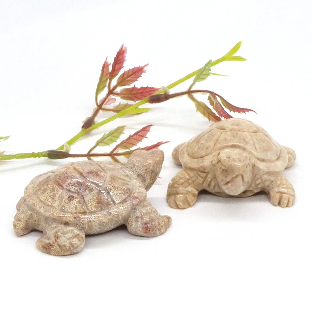 2.3" Sea Turtle Statue Natural Stone Coral Jade Carved Reiki Healing Crystal Animal Figurine Feng Shui Crafts Home Decoration