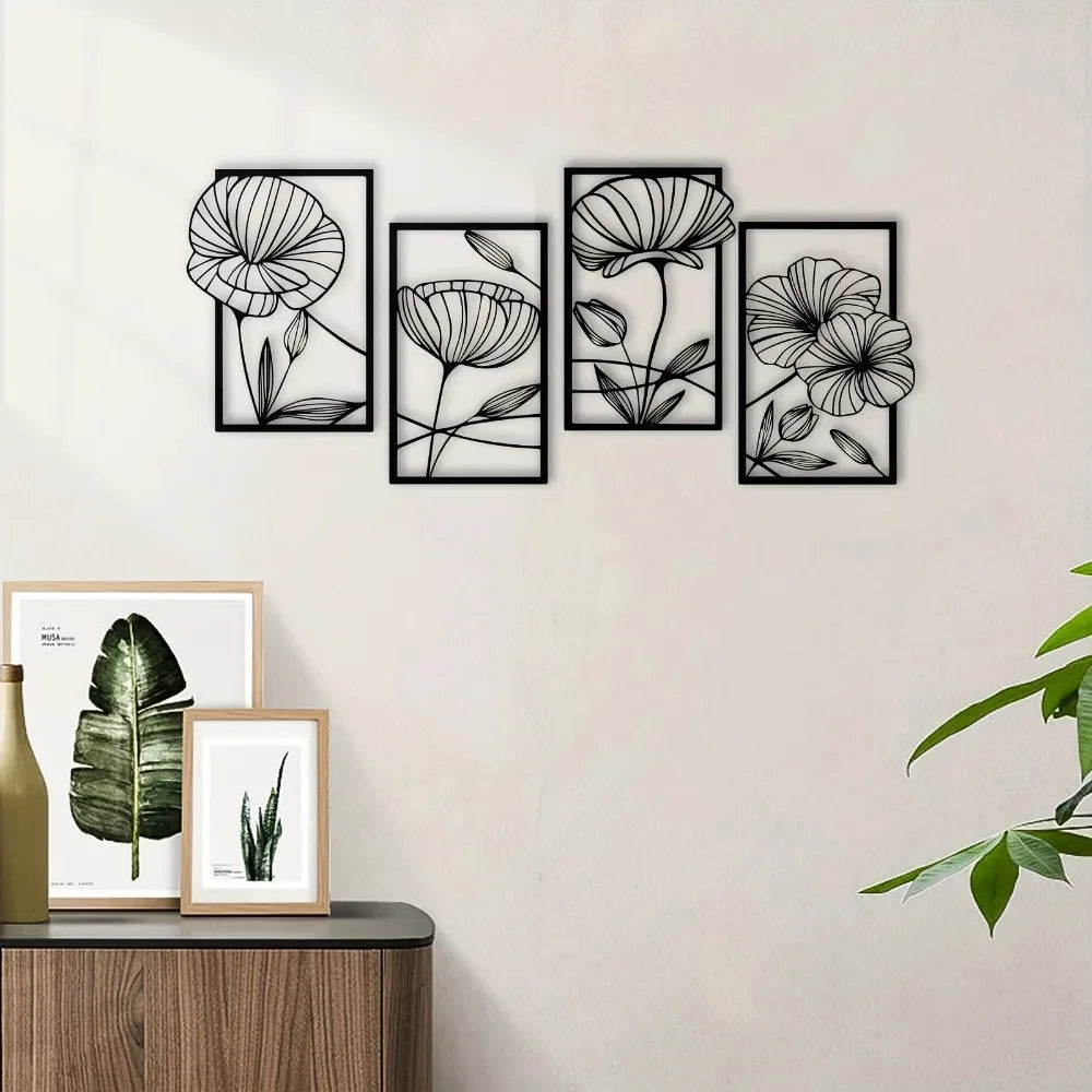 4-Piece Minimalist Metal Lotus Flower Wall Decor