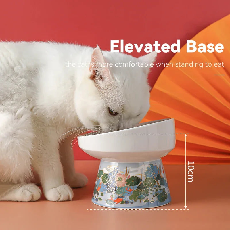 Chinese Style Elevated Ceramic Cat Water/Food Bowl