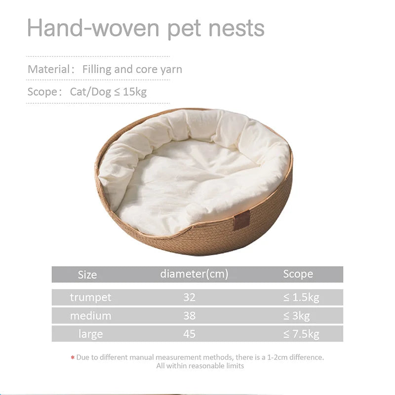 Bamboo Weaving Cozy Nest Basket; Removable Cushion