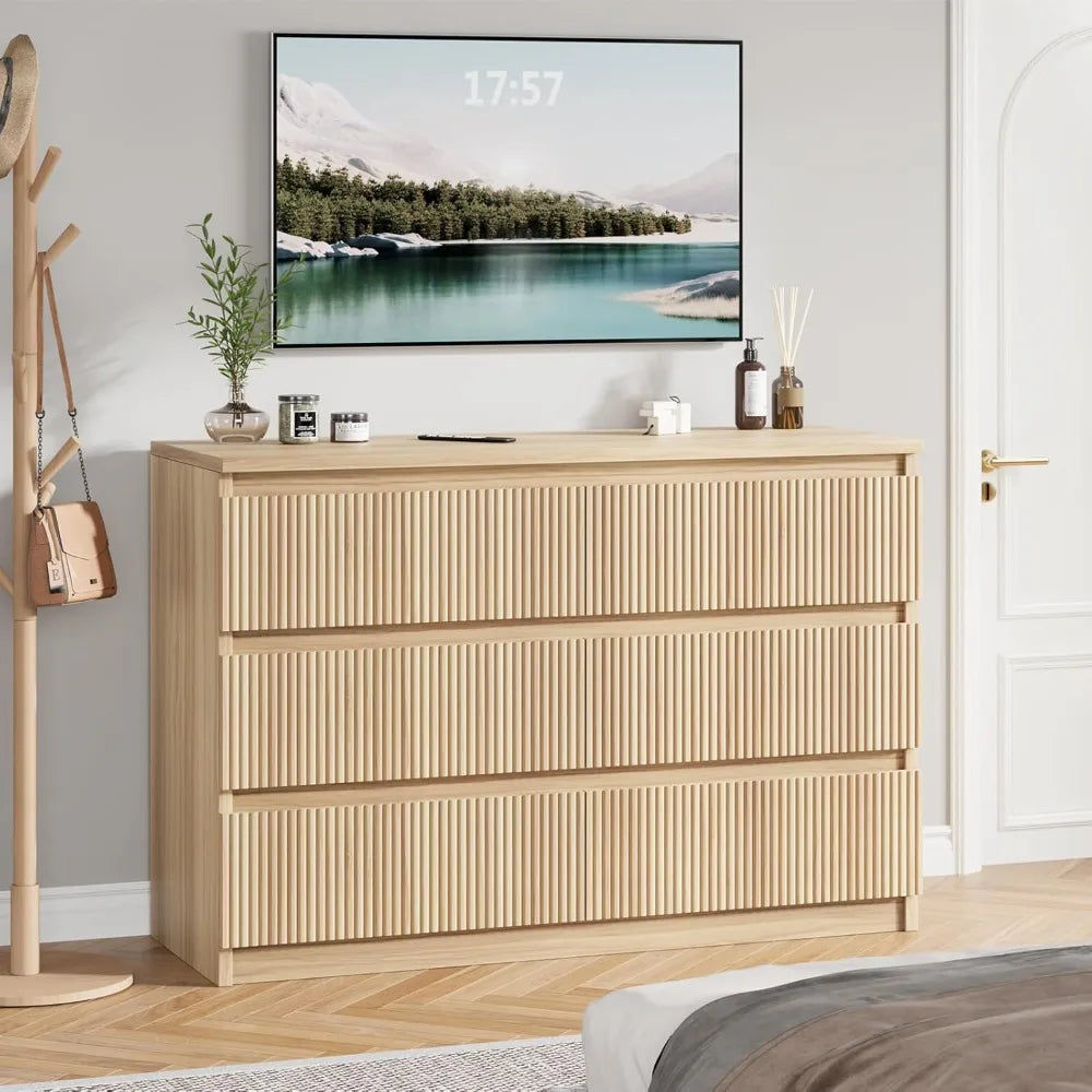 Modern Fluted 6-Drawer Wooden Dresser or Dining Side Table