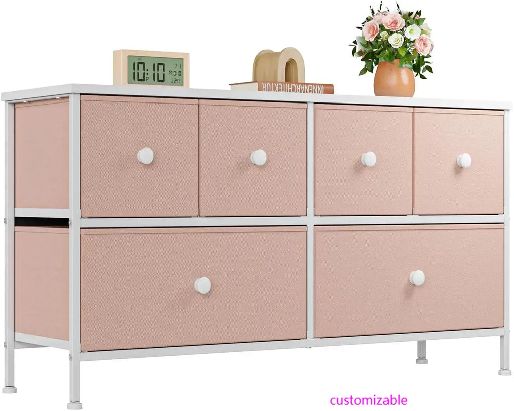 Pink 6-Drawer Dresser; Sturdy Metal Frame