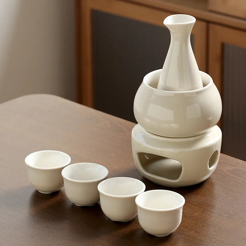Japanese Sake Pot, Warmer, Cups, Ceramic 7pcs Set