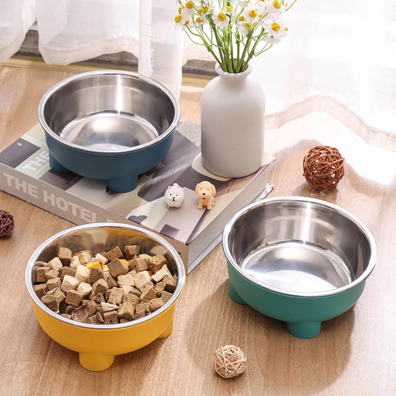 Colored Four-Legged Pet Bowl, Stainless Steel
