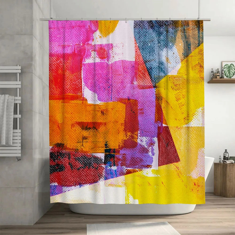 Abstract Shower Curtain; Vivid Multicolored Bath Decor