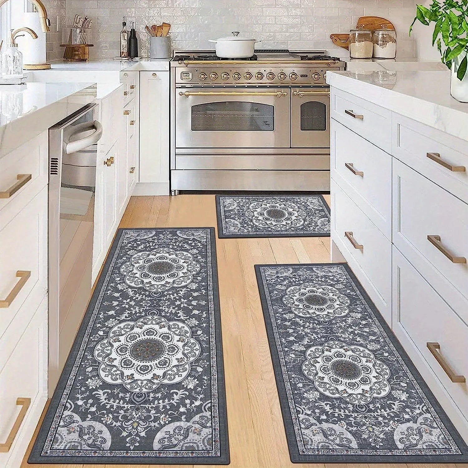 Bohemian Style 3 pcs Set kitchen Rugs Non-slip, washable 3 Colors