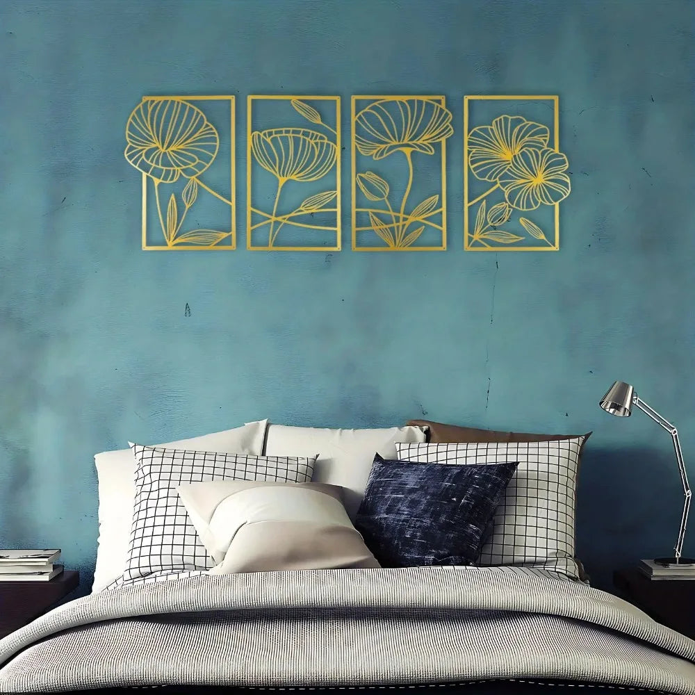 4-Piece Minimalist Metal Lotus Flower Wall Decor
