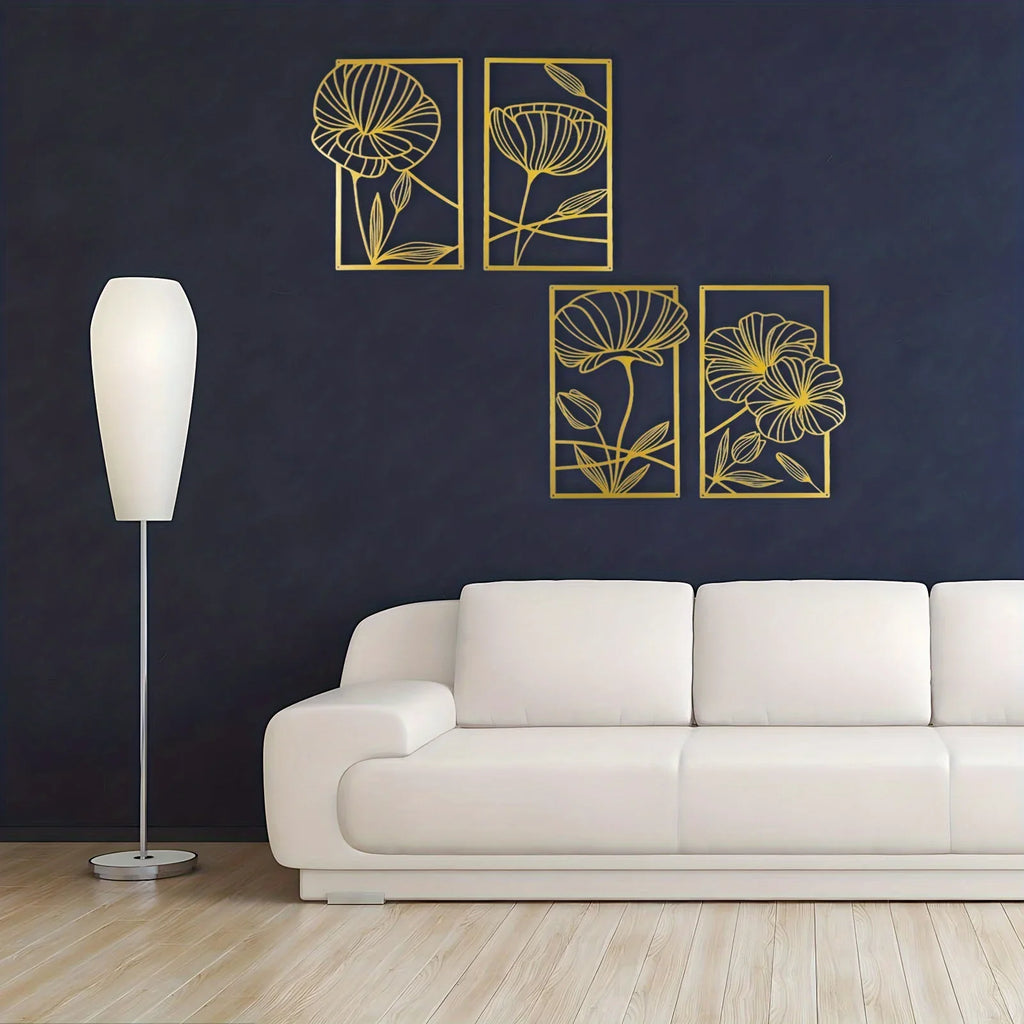 4-Piece Minimalist Metal Lotus Flower Wall Decor