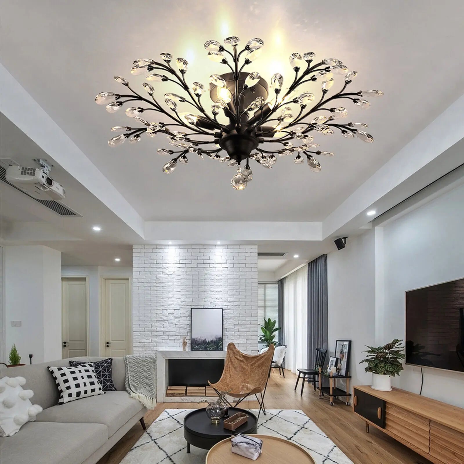 Vintage Black Branch Crystal Chandelier, 5-Light