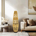 Boho Rattan Floor Lamp, Hand-Woven, LED Light-Bar