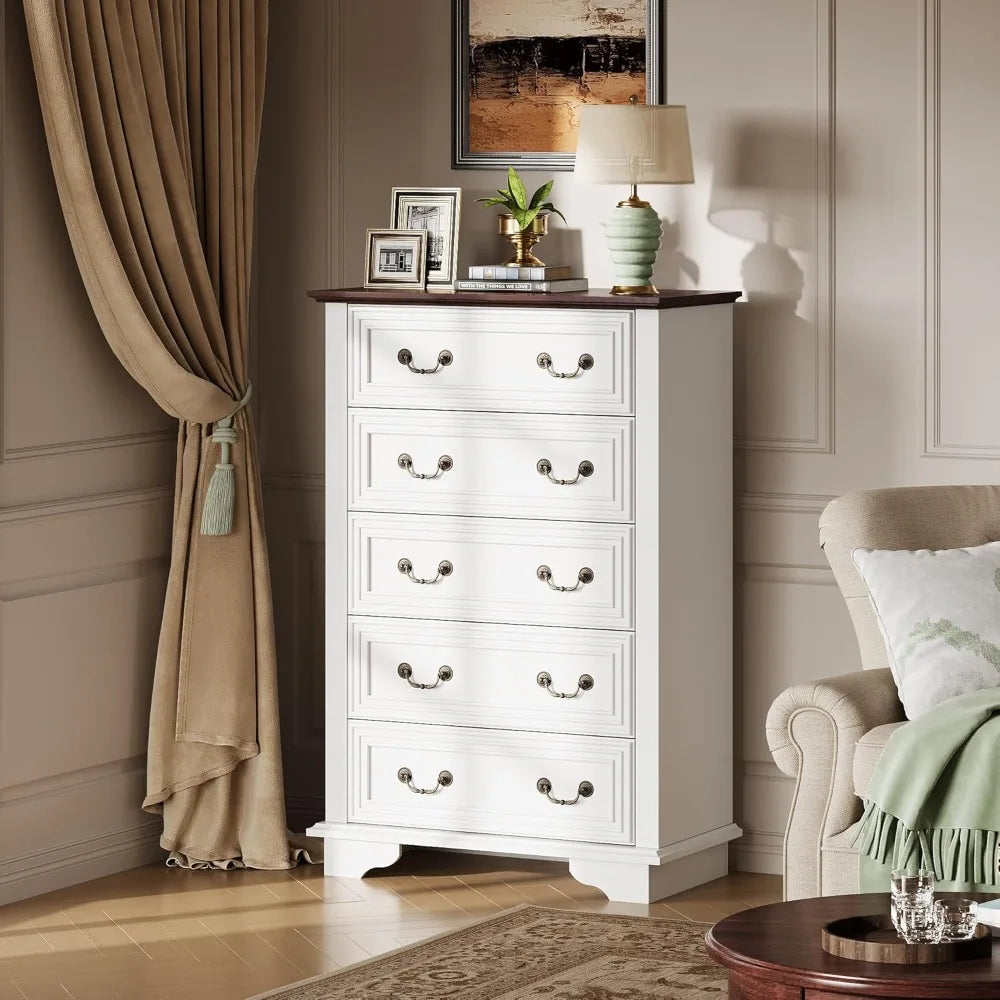 5-Drawer Wood Chest with Roman Metal Drawer Pulls