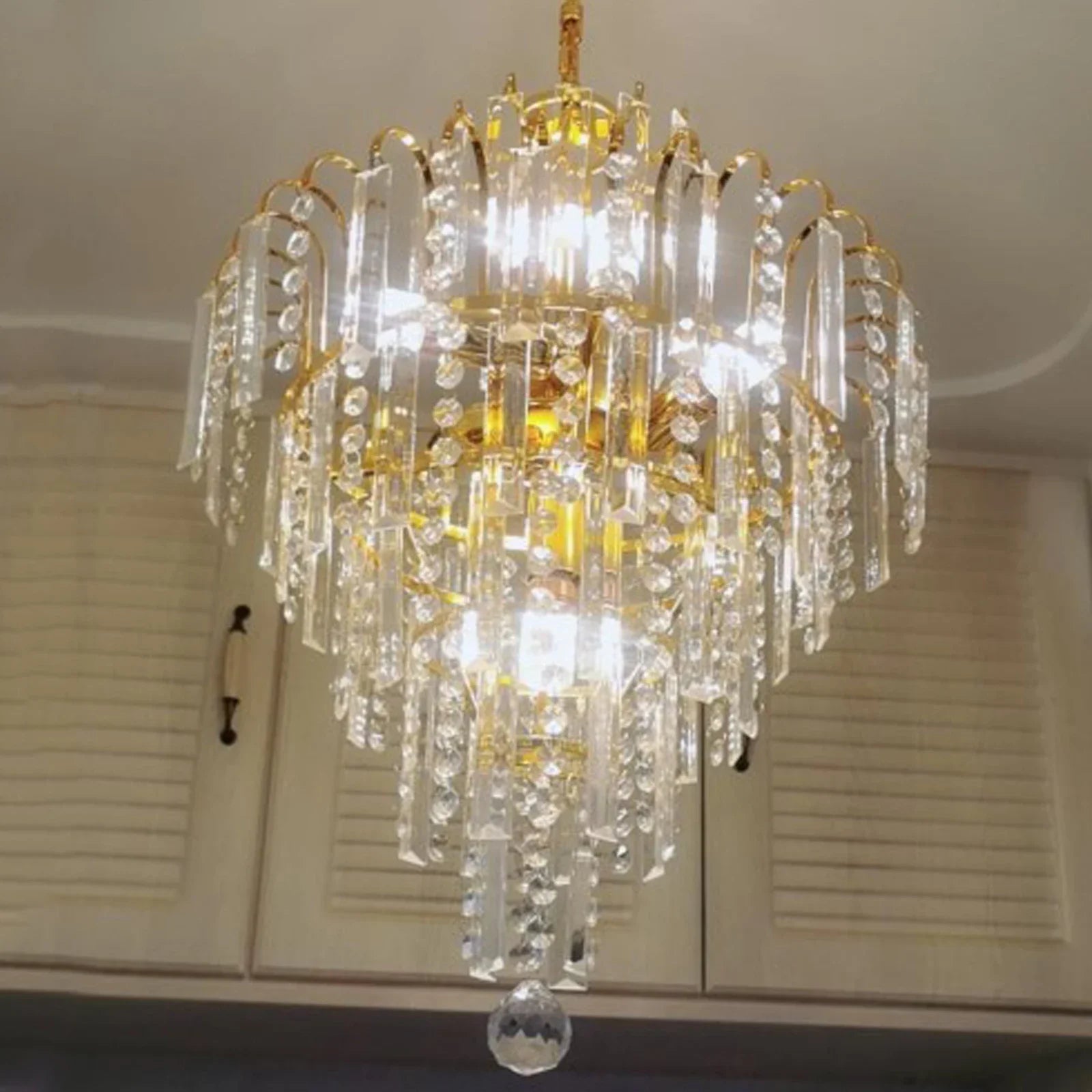 Luxury LED Crystal Chandelier, with Gold Accents