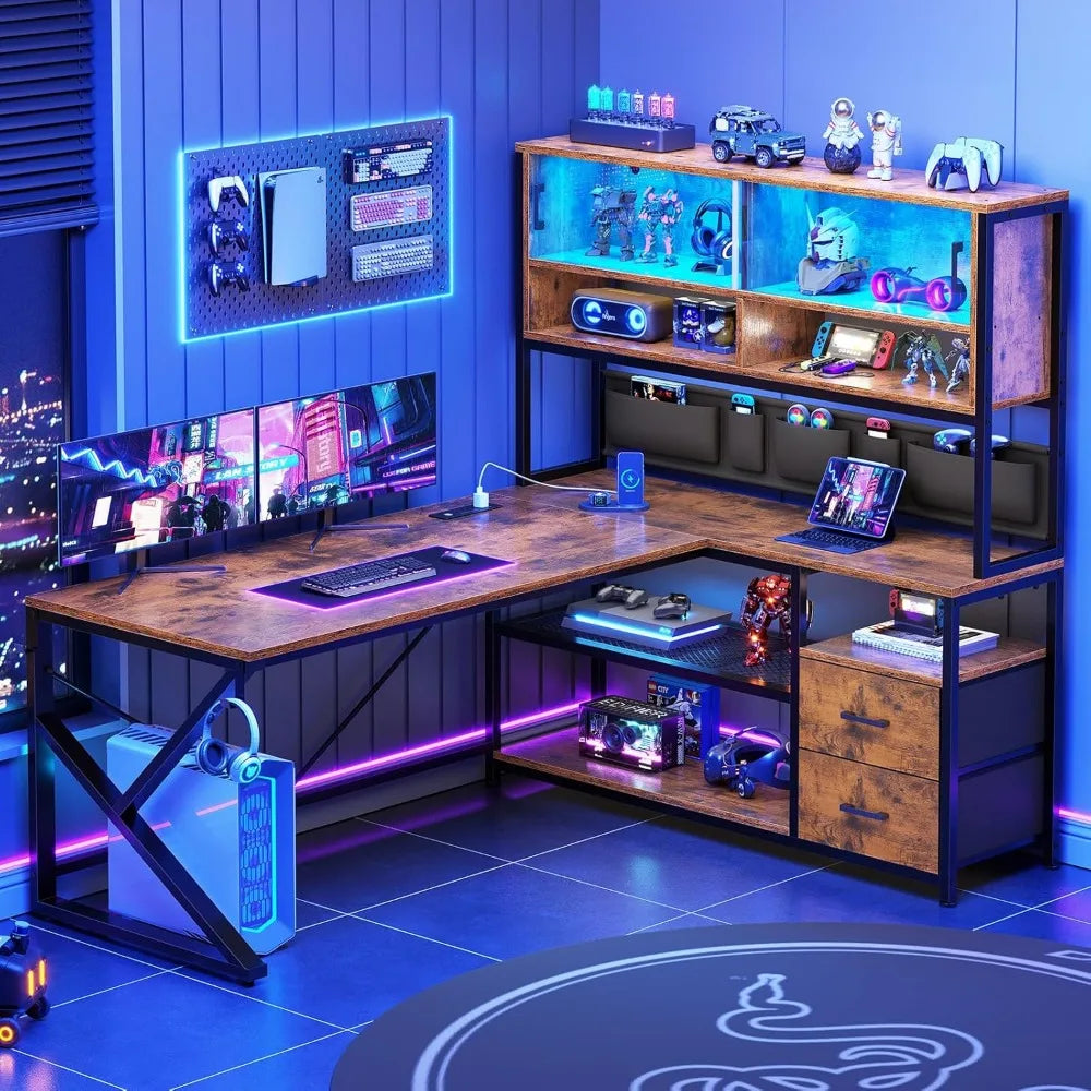 L- Shaped Computer/Office/Gaming Desk: LED Light, 2 Colors
