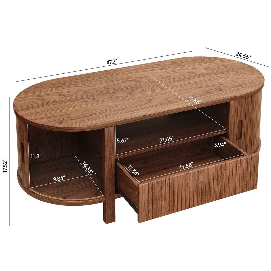 Mid-Century Oval  47" Fluted Coffee Table, 2 Colors