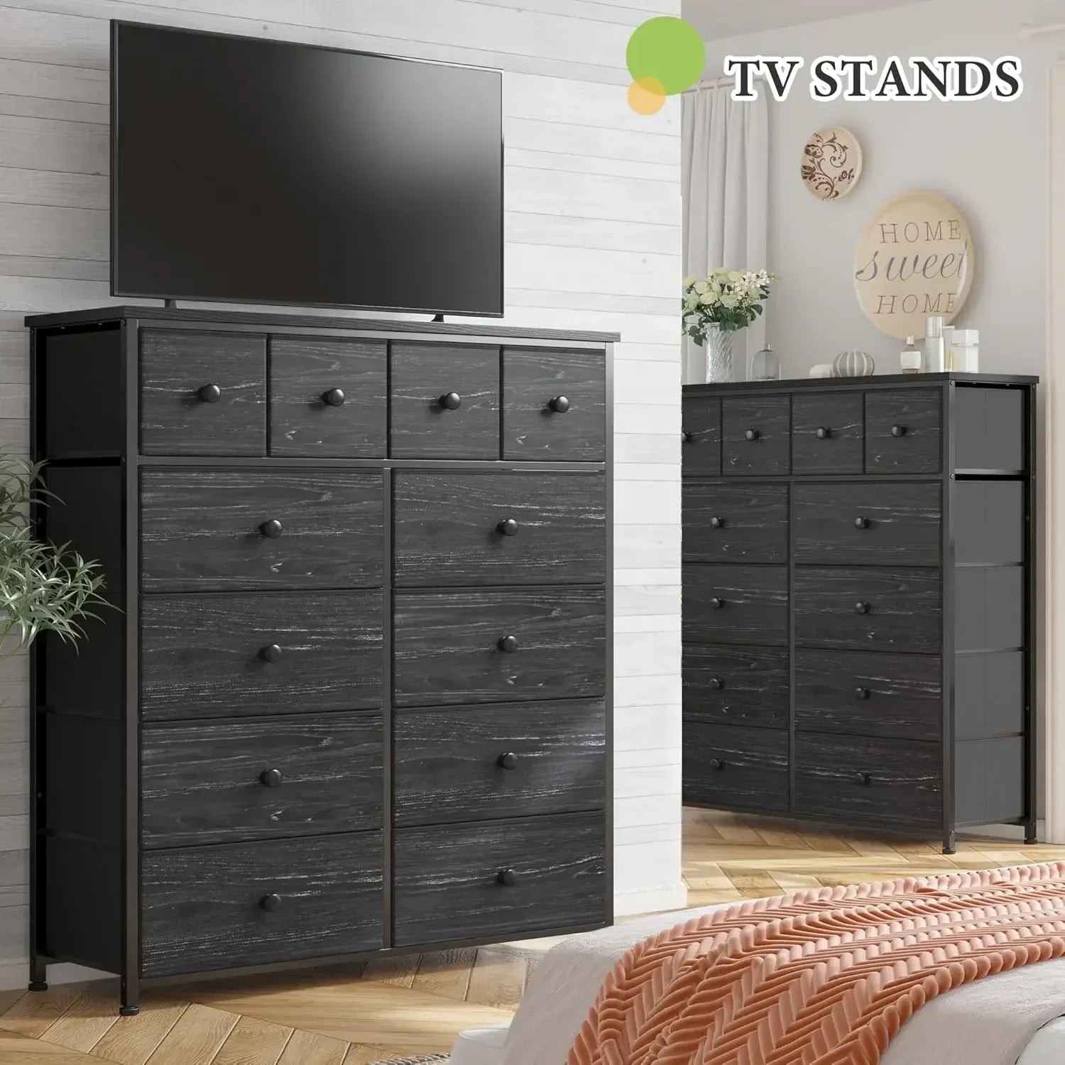 Sleek Black Dresser with 12 Drawers; Tons of Storage.