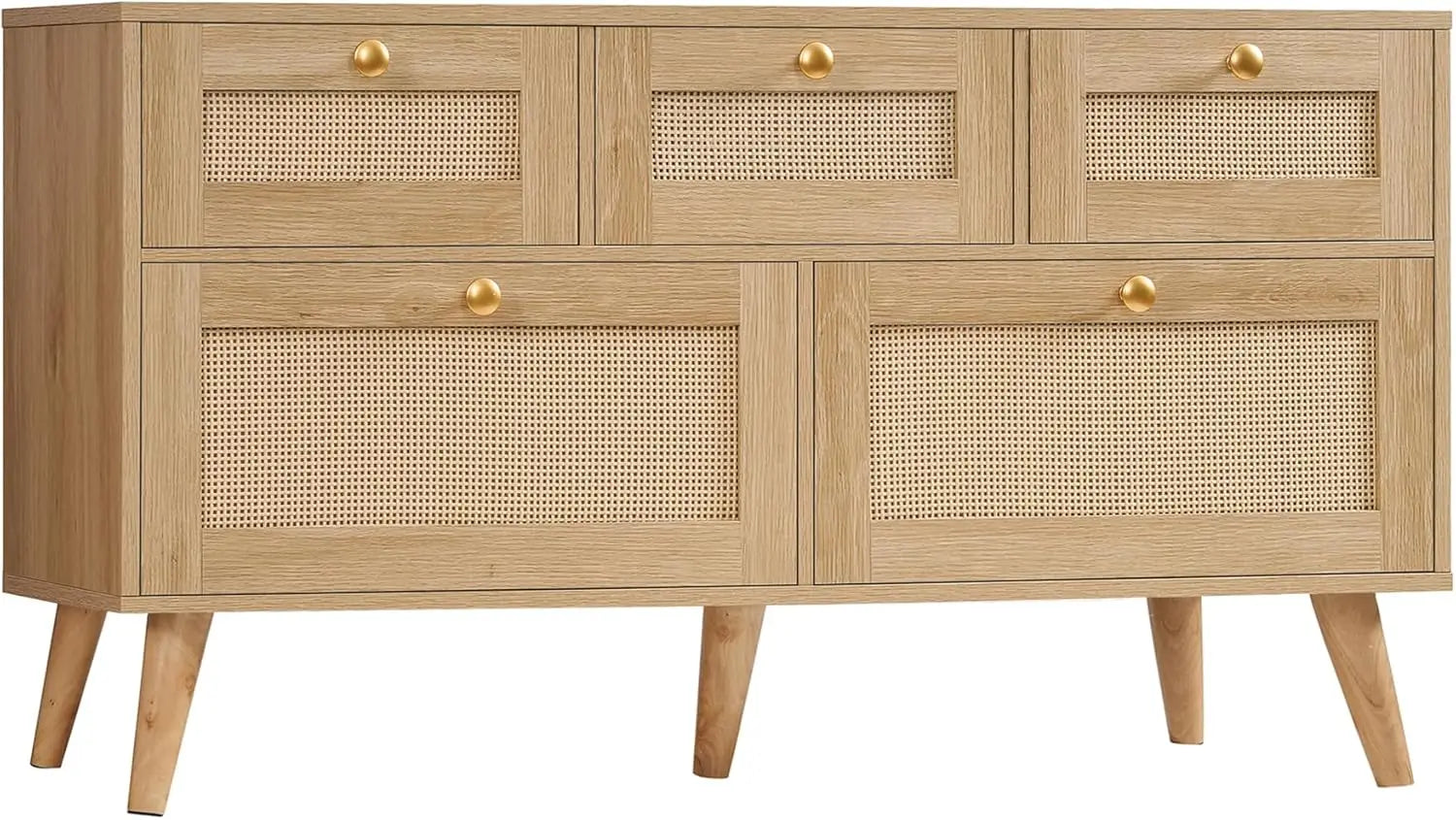 Rattan 5-Drawer Dresser, Solid Wood Legs Make a Nice TV Stand