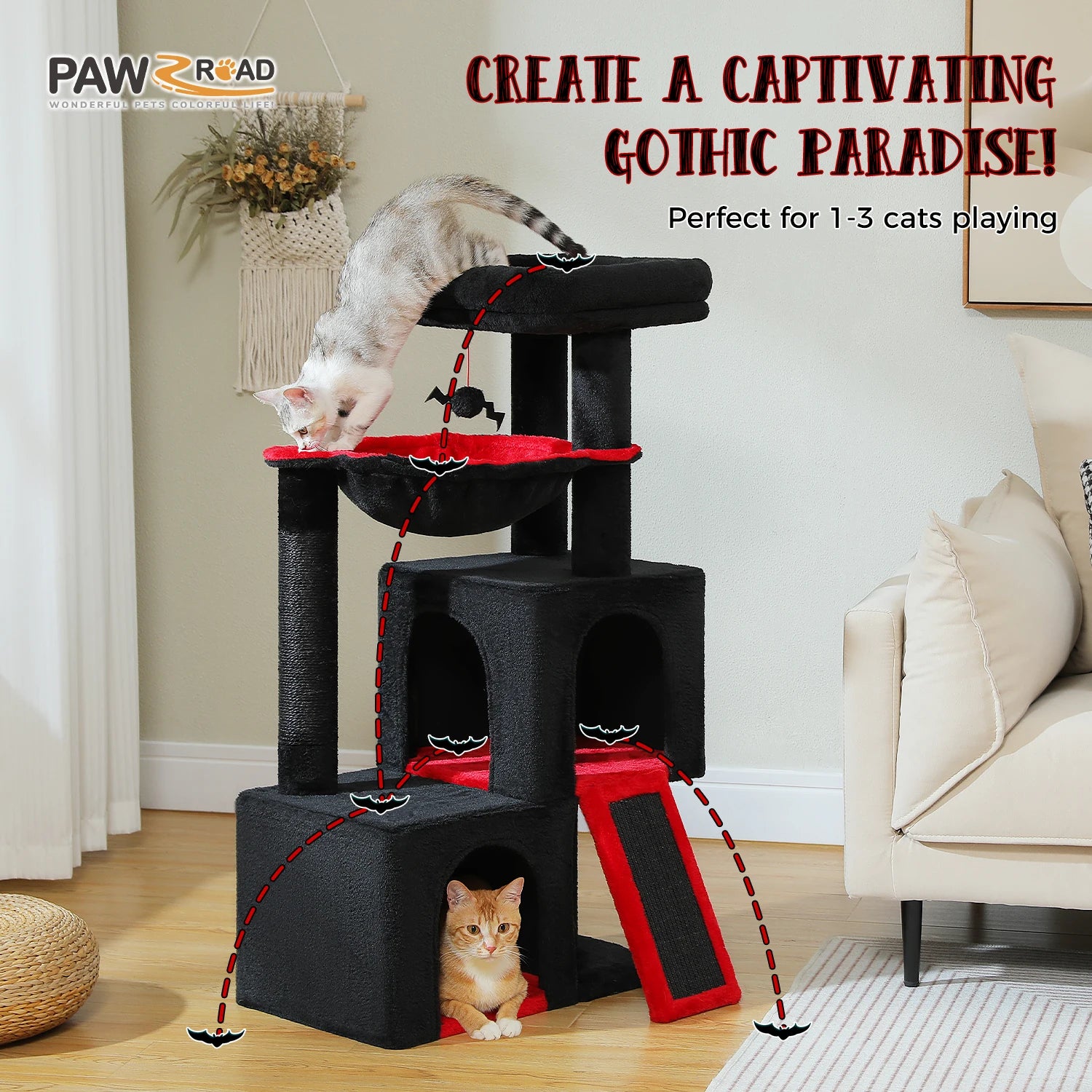 Spacious Cat Tower; Natural Sisal Scratching Posts