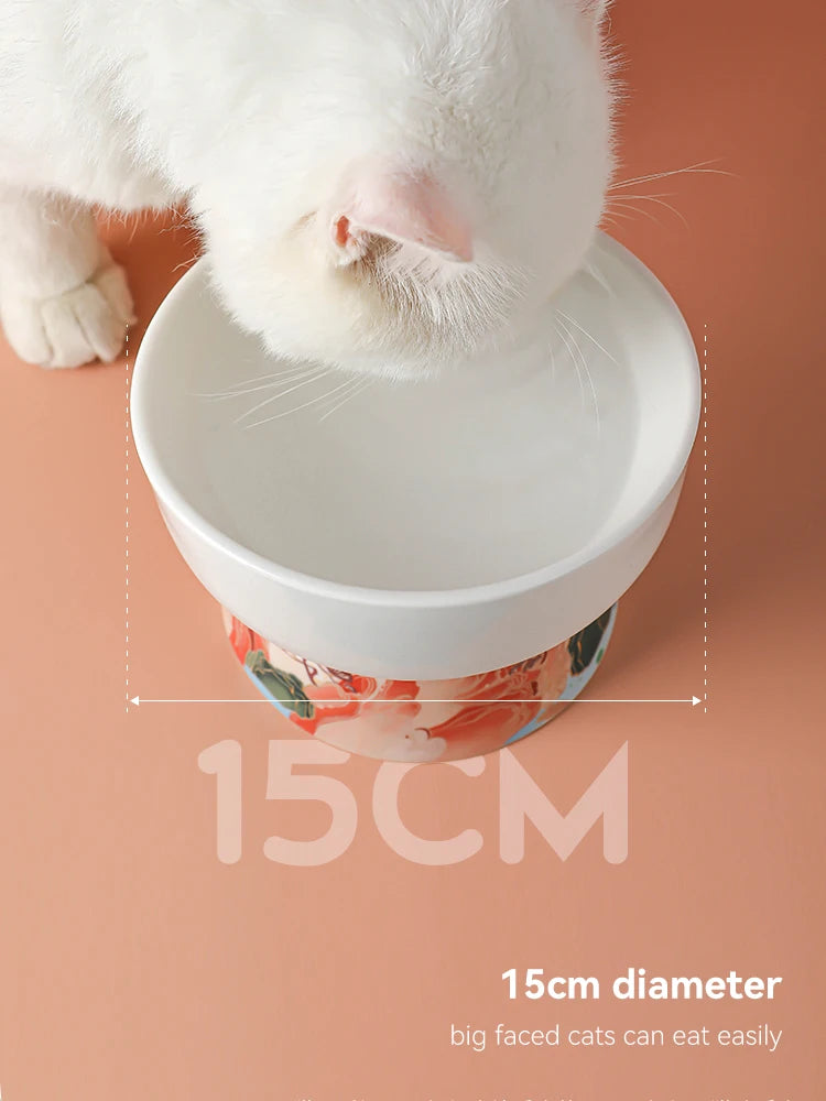 Chinese Style Elevated Ceramic Cat Water/Food Bowl