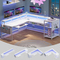 L Shaped Computer Desk with Power Outlets & LED Strip