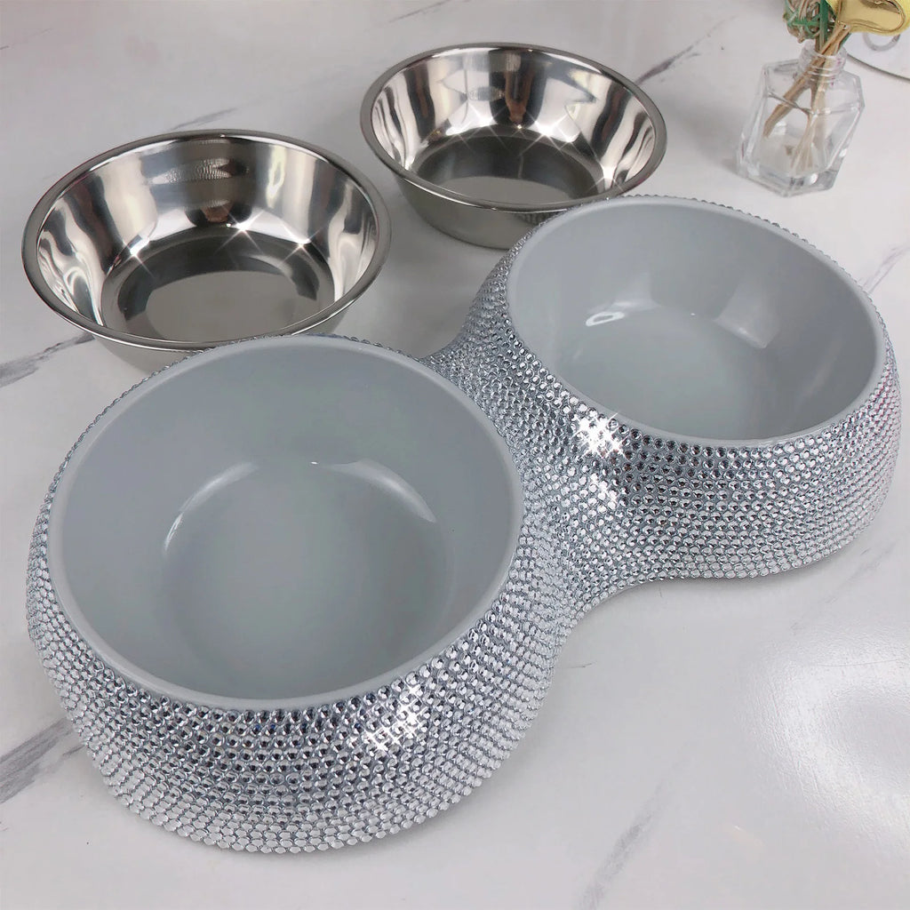 Rhinestone Bling Stainless Steel Pet Bowl