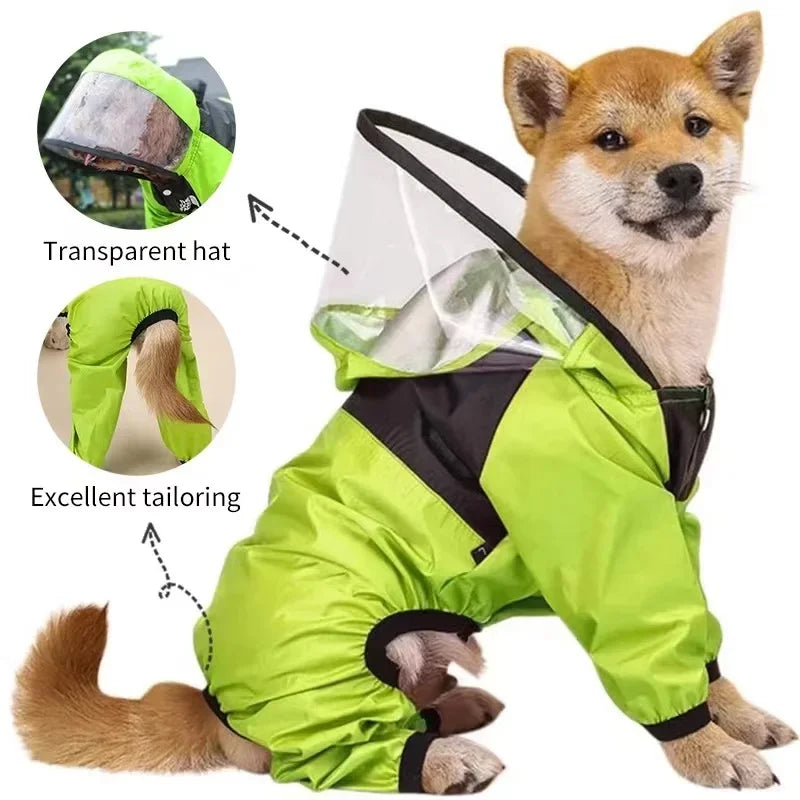 Dog Raincoat Jumpsuit, Transparent Hood, Waterproof