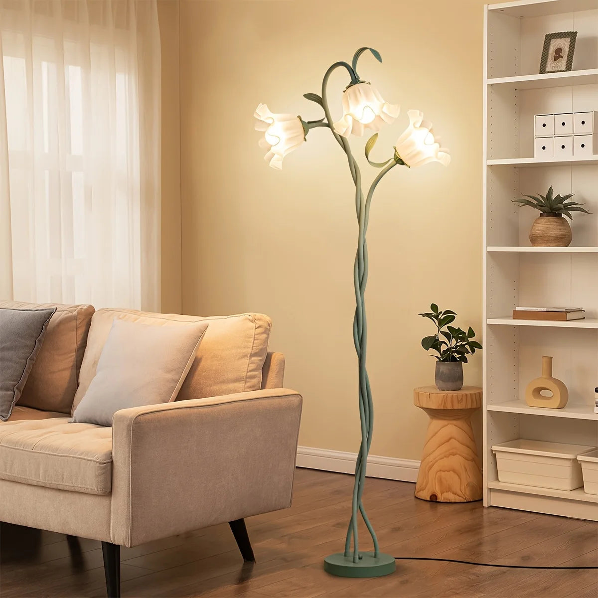 Art Deco Floral Floor Lamp, Flexible Arm