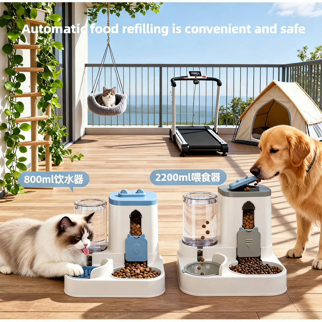 Dog/Cat Feeder & Waterer Set: Spill-Proof