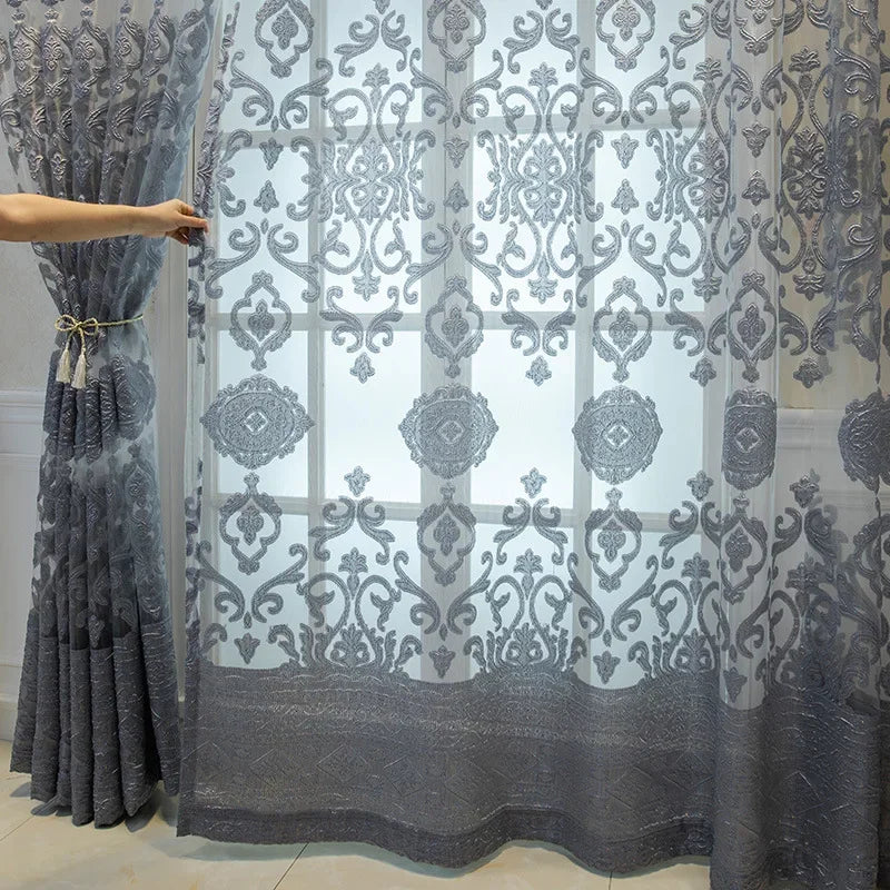 European Luxury, Gorgeous Grey Hollow Jacquard Curtains