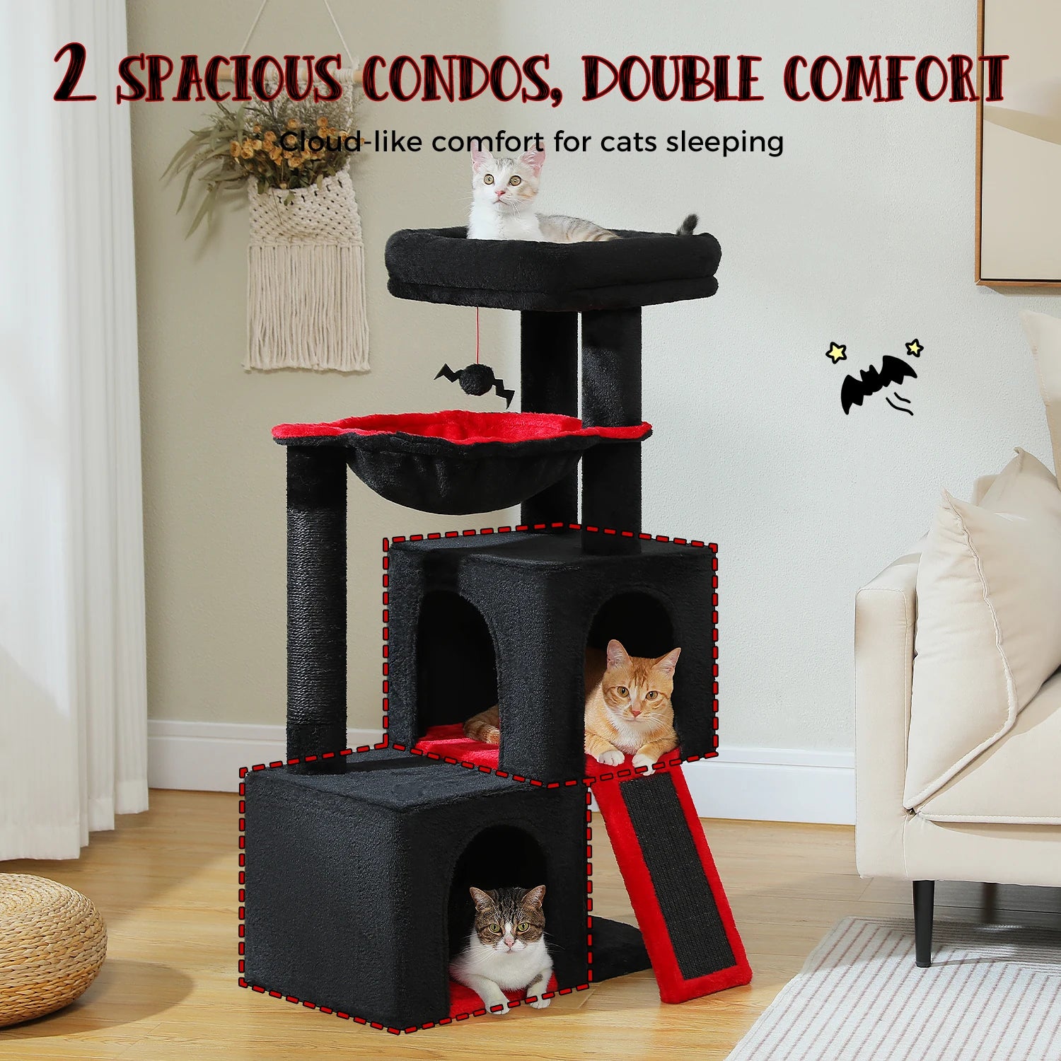 Spacious Cat Tower; Natural Sisal Scratching Posts