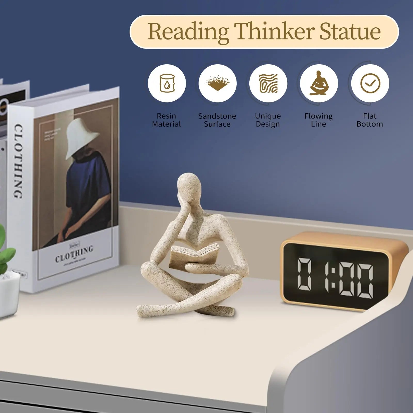 Abstract Art, Reading Thinker Sculpture Figurine